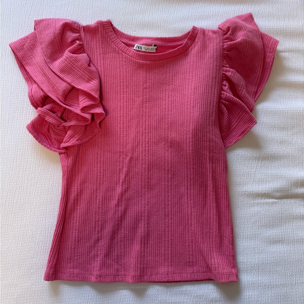 Zara Vibrant Pink Ruffle Sleeve Tee